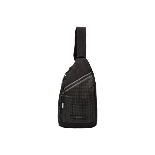 Calvin Klein Sac bandoulière homme en polyamide noir à motif quadrillé discret et rayures grises contrastantes, 20 x 36 x 5 cm
