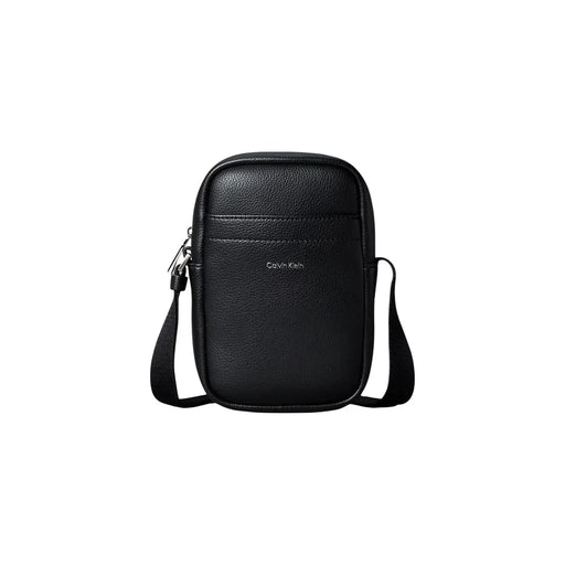 Sac bandoulière Calvin Klein pour homme, noir, en cuir polyuréthane texturé, design minimaliste, 11,5 x 18 x 5 cm