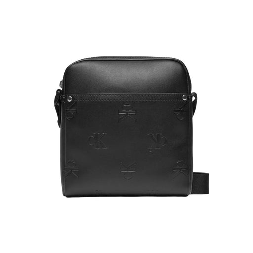 Sac bandoulière Calvin Klein pour homme, noir, en cuir polyuréthane texturé avec logo en relief, largeur 18 x hauteur 21 cm