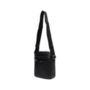 Calvin Klein Sac bandoulière homme en cuir noir avec poches zippées et finitions argentées, dimensions : 18 x 23 x 7 cm