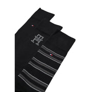 Black tommy hilfiger cotton socks with textured th logo and horizontal stripes in a calvin klein men socks 3 pack black cotton stripe