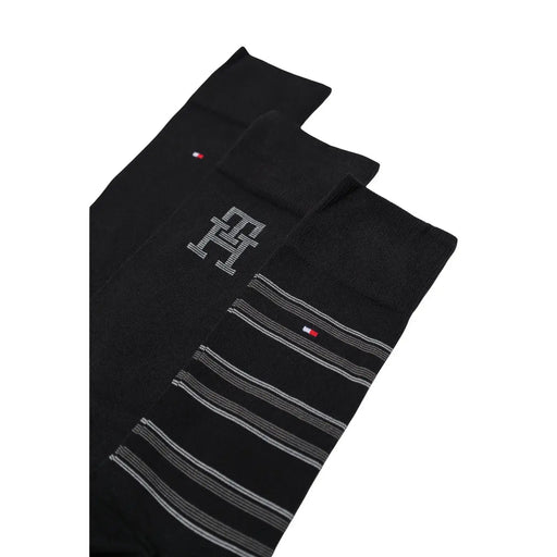 Chaussettes Tommy Hilfiger noires en coton avec logo TH texturé et rayures horizontales, lot de 3 chaussettes Calvin Klein pour homme, noires à rayures en coton.