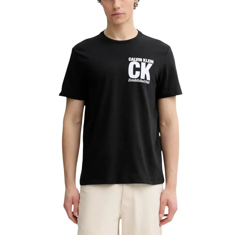 Calvin Klein hommes t-shirt T-shirt en coton noir orné du logo CK blanc « établi en 1960 » sur la poitrine
