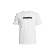 Calvin Klein hommes t-shirt en coton blanc avec un logo rectangulaire noir sur la poitrine pour une tenue décontractée