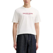 Calvin Klein hommes t-shirt T-shirt en coton blanc avec logo rose Calvin Klein « Établi en 1969 » imprimé sur la poitrine