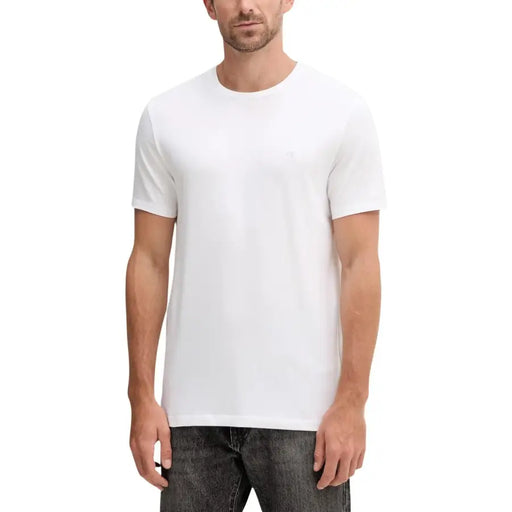 Calvin Klein hommes t-shirt Tissu en coton blanc à col rond, idéal pour les vêtements décontractés