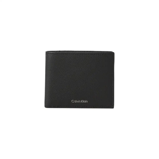 Noir Calvin Klein Portefeuille pour homme en cuir texturé avec surpiqûres discrètes.