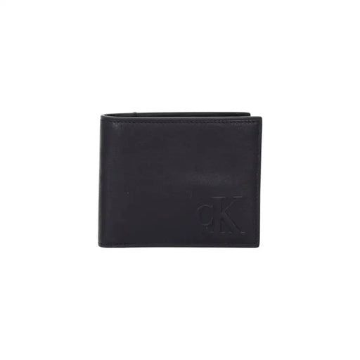 Calvin Klein Portefeuille homme en cuir noir avec logo CK en relief, vue de face, pour un usage quotidien