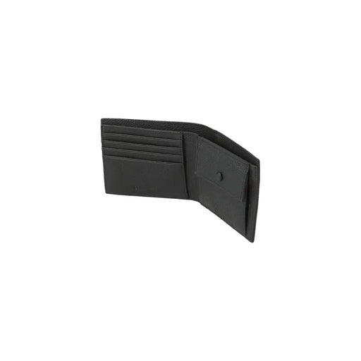 Calvin Klein Portefeuille homme en cuir noir à deux volets avec surface texturée et plusieurs emplacements pour cartes pour un rangement organisé
