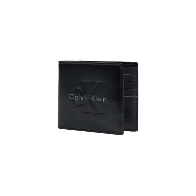 Noir Calvin Klein Portefeuille pour homme en cuir avec logo en relief et bords cousus, pour un usage quotidien