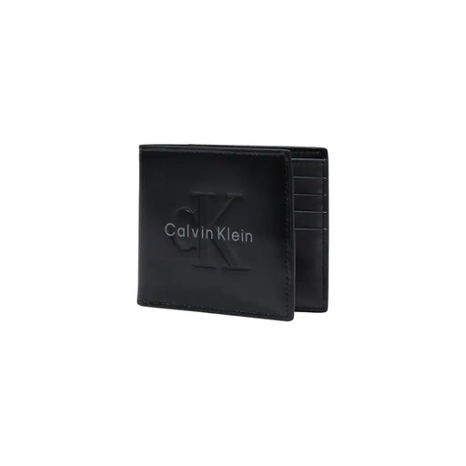 Noir Calvin Klein Portefeuille pour homme en cuir avec logo en relief et bords cousus, pour un usage quotidien