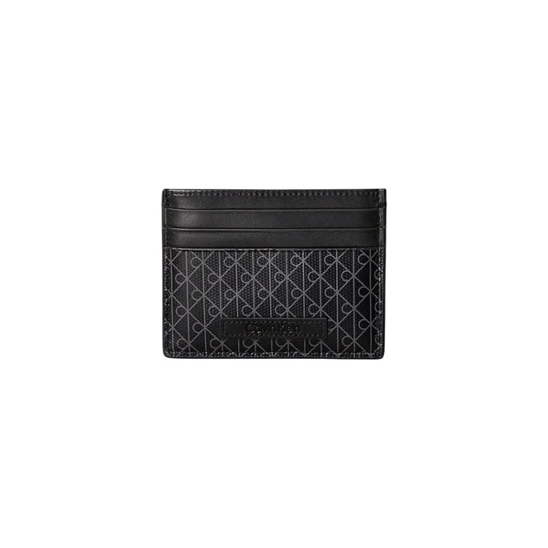 Black Calvin Klein men wallet card holder with subtle geometric pattern and stitched edges