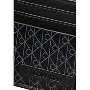 Calvin Klein men wallet black card holder with subtle geometric pattern and stitched leather trim