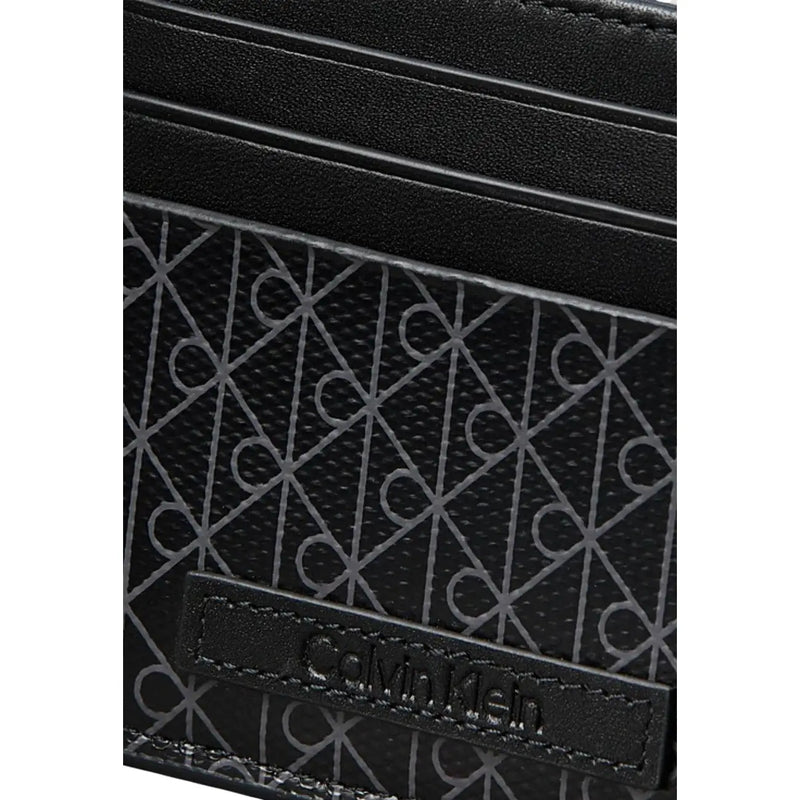 Calvin Klein men wallet black card holder with subtle geometric pattern and stitched leather trim