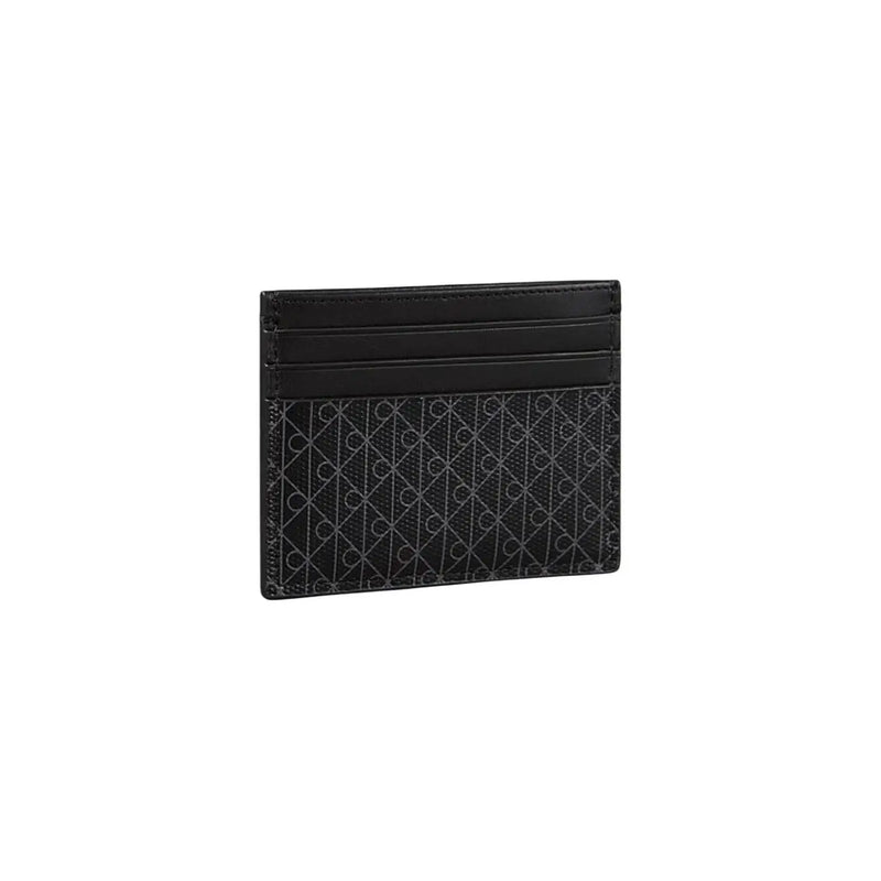 Calvin klein men wallet black leather card holder with subtle geometric embossed pattern on surface