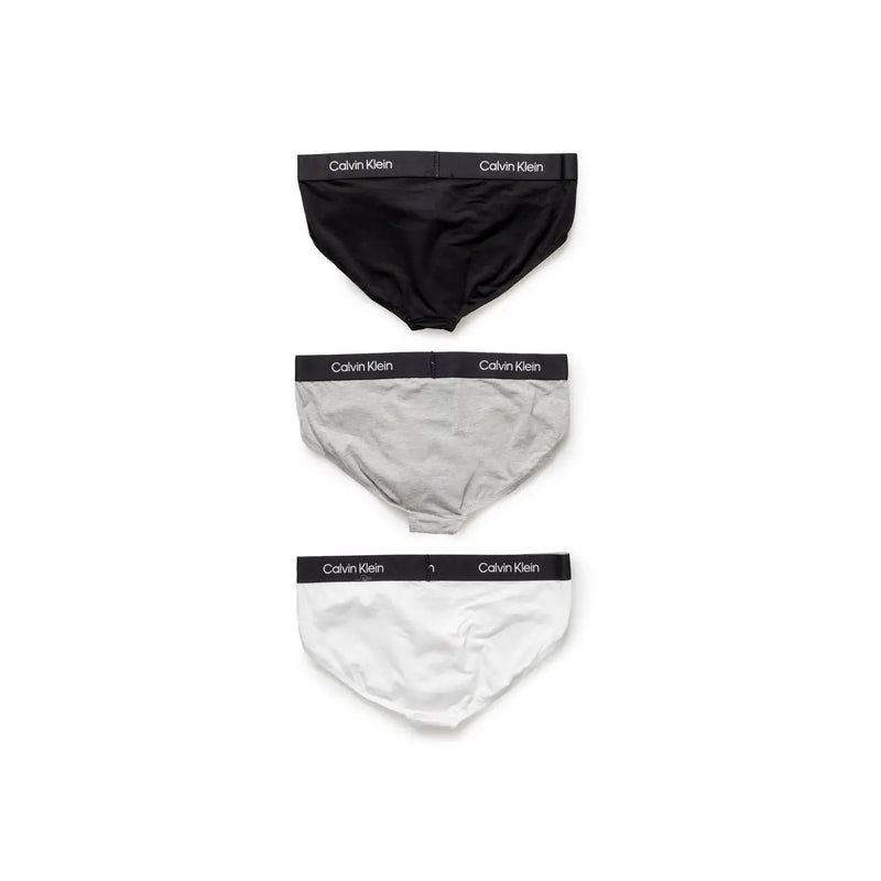 Calvin Klein underwear men briefs three-pack in black gray and white with signature elastic waistbands