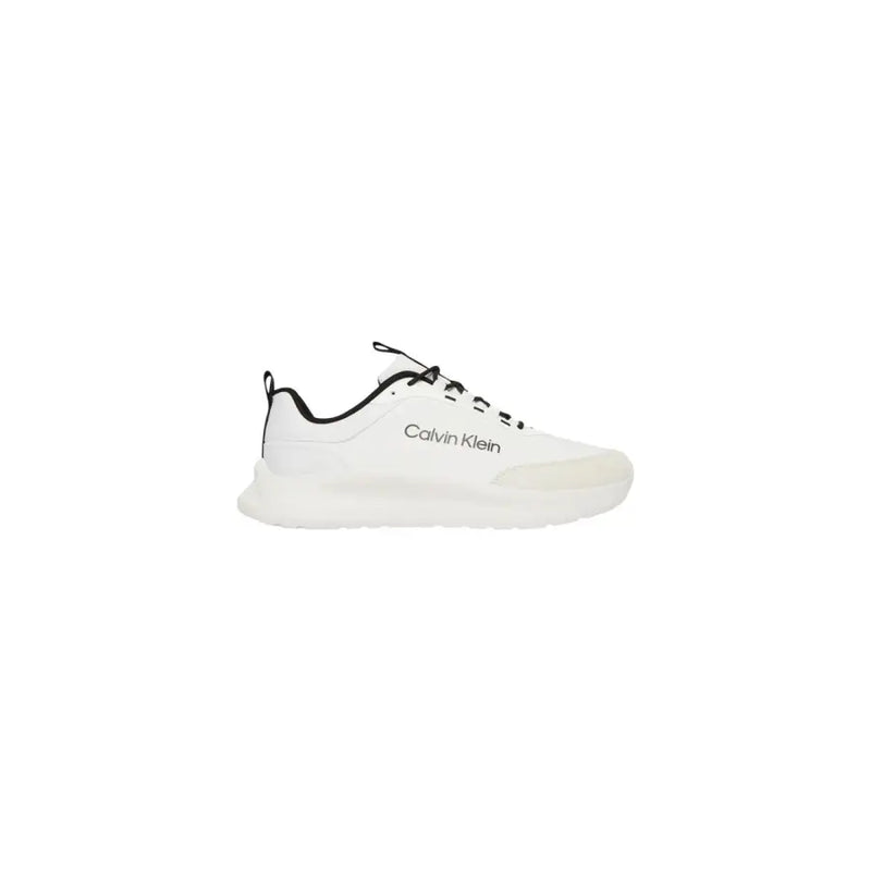 Calvin Klein Baskets montantes blanches en polyester pour homme, avec lacets noirs et un design moderne et élégant pour une tenue décontractée.