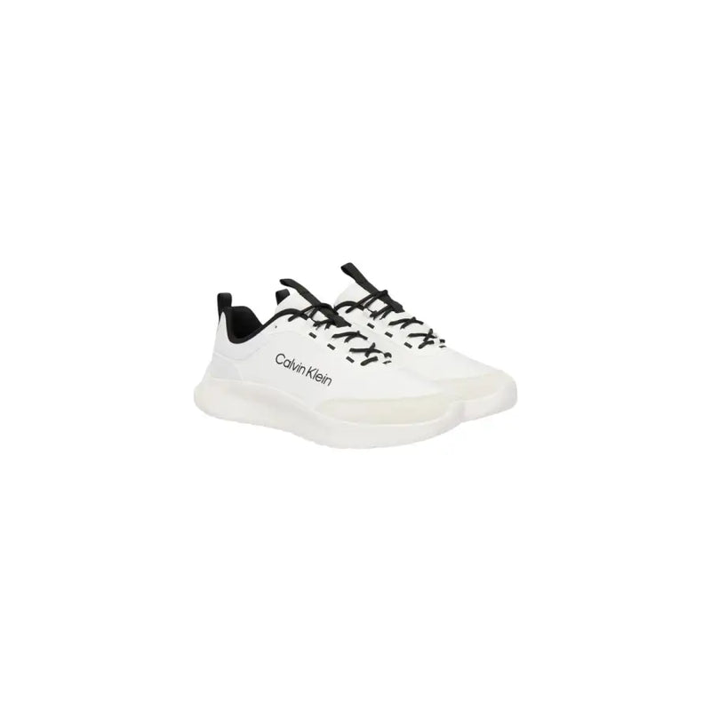 Calvin Klein Baskets montantes blanches en polyester pour homme, lacets noirs et détails sur le devant