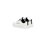 Calvin Klein Baskets blanches à lacets pour homme en polyester, avec languettes noires au talon et logo sur le côté.