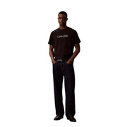Calvin Klein T-shirt noir en coton pour homme, coupe classique, avec logo blanc sur la poitrine