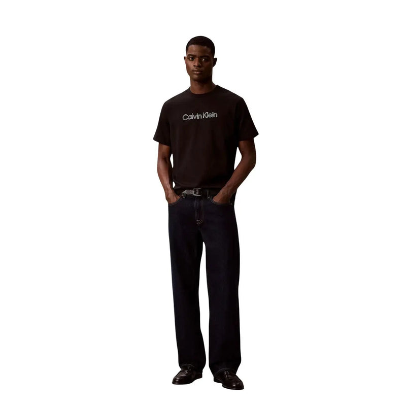 Calvin Klein T-shirt noir en coton pour homme, coupe classique, avec logo blanc sur la poitrine