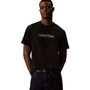 Calvin Klein T-shirt noir en coton pour homme, coupe classique, logo brodé blanc sur la poitrine