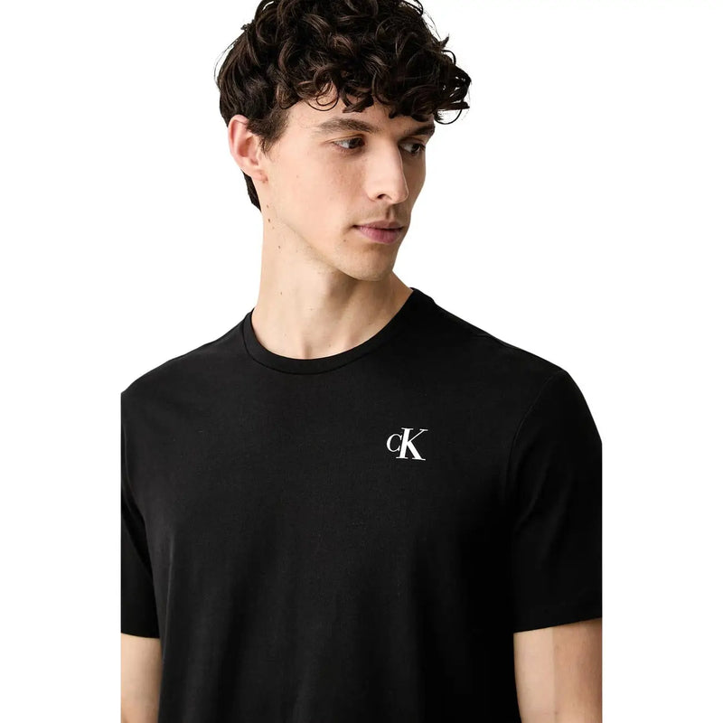 Calvin Klein T-shirt noir en coton pour homme, coupe classique, logo CK blanc brodé sur la poitrine gauche