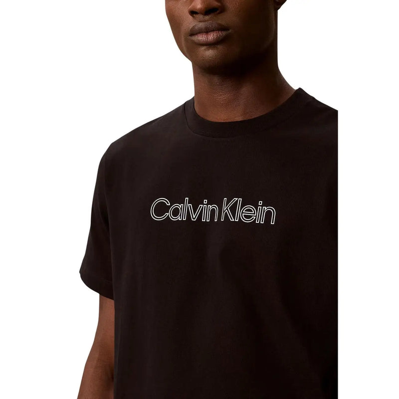 Calvin Klein T-shirt noir en coton pour homme, coupe classique, avec logo blanc sur la poitrine