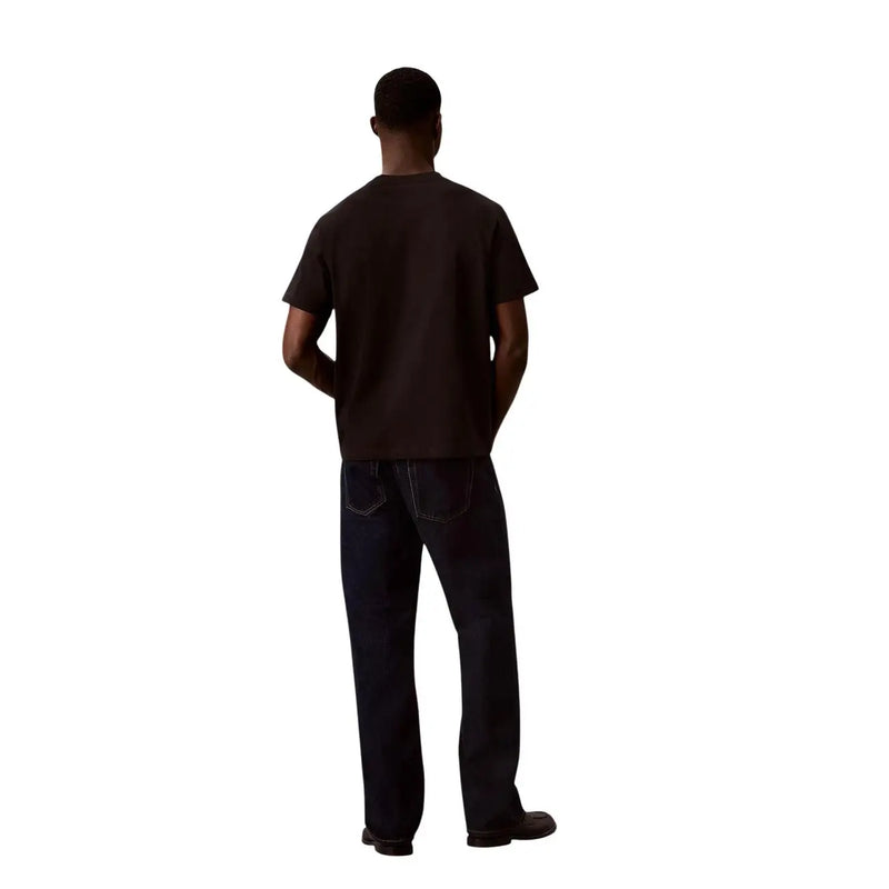 Calvin Klein T-shirt noir en coton pour homme, coupe classique, col rond, manches courtes et motif texturé discret