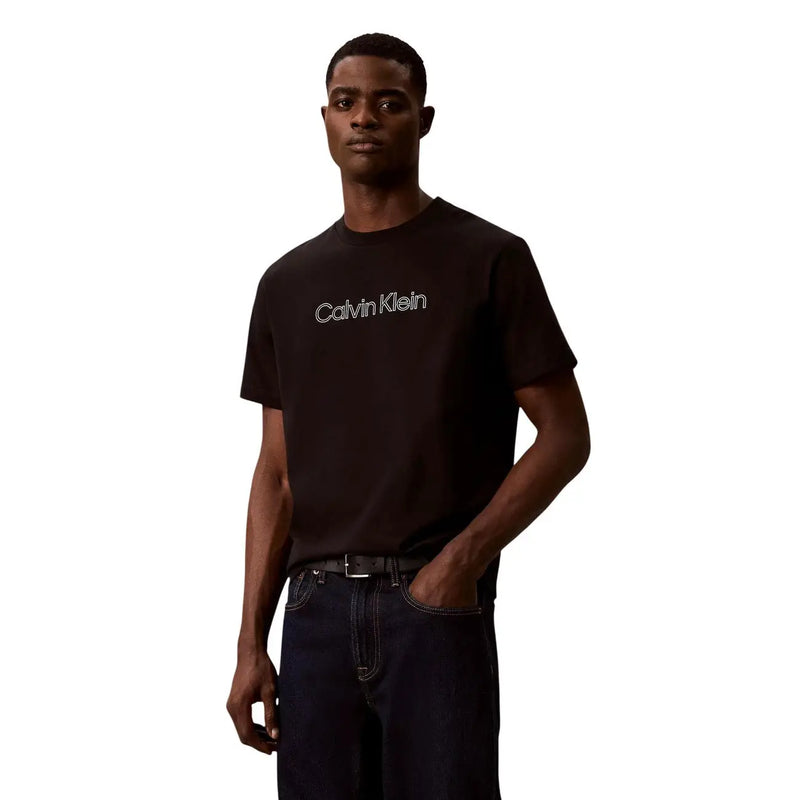 T-shirt noir Calvin Klein pour homme, coupe classique, en coton, avec logo blanc sur la poitrine