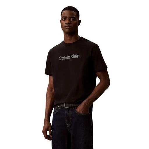T-shirt noir Calvin Klein pour homme, coupe classique, en coton, avec logo blanc sur la poitrine
