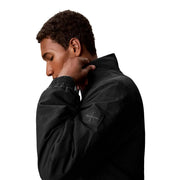 Calvin Klein mens black nylon blazer jacket featuring a subtle sheen and ribbed cuffs
