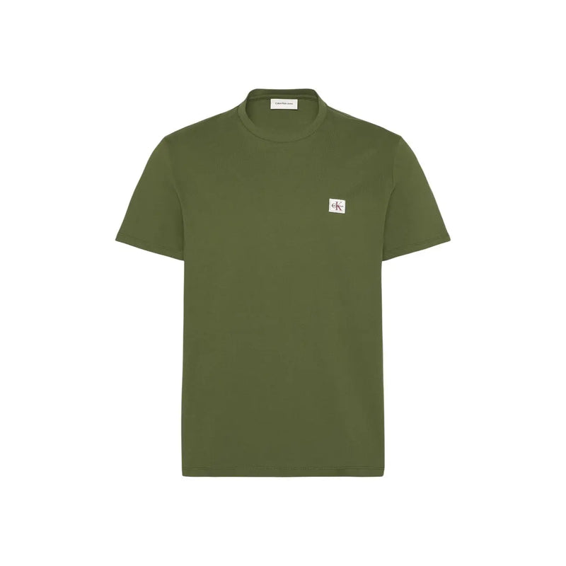 Calvin Klein T-shirt homme en coton vert olive à manches courtes et petit logo blanc sur la poitrine gauche
