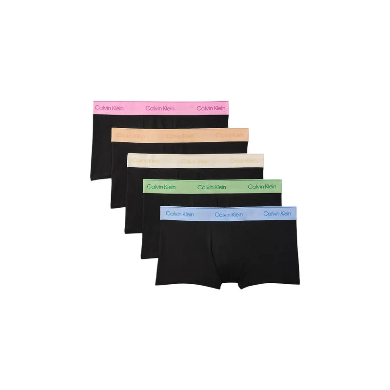 Set of five Calvin Klein men’s black briefs with colorful elastic waistbands in grey low rise trunk style