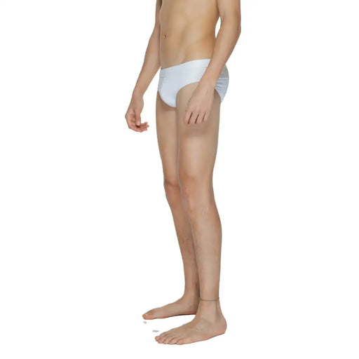 Calvin Klein men’s white swimwear briefs with smooth form-fitting design from spring summer collection