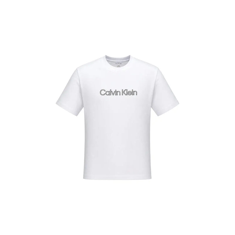 Calvin Klein T-shirt blanc en coton pour homme avec un logo noir minimaliste sur la poitrine