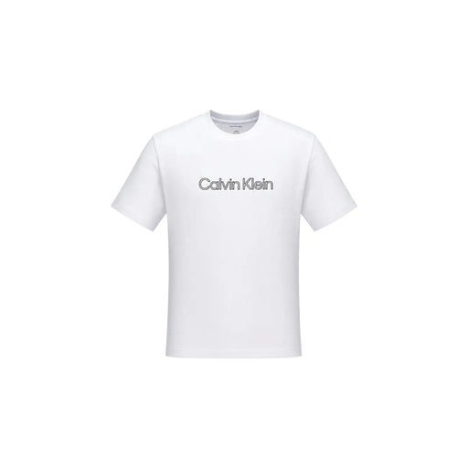 Calvin Klein T-shirt blanc en coton pour homme avec un logo noir minimaliste sur la poitrine