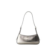 Calvin Klein silver polyurethane shoulder bag with sleek curved design and black leather strap with zip pocket