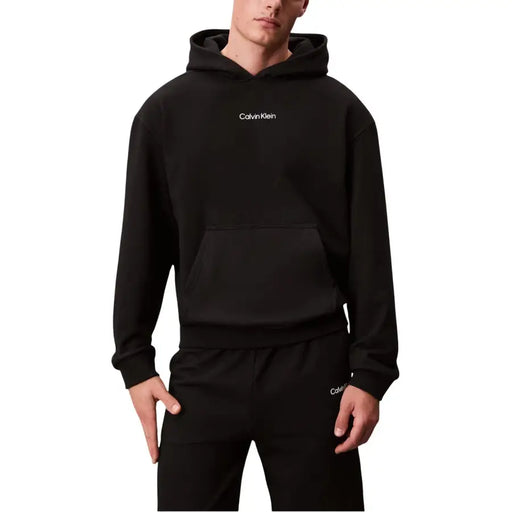 Calvin Klein Sport Sweat à capuche noir en coton pour homme avec logo blanc et poche avant