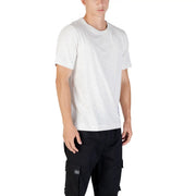 Calvin Klein T-shirt de sport pour homme, gris en mélange de coton, avec col rond en coton blanc et détails de coutures latérales discrets.