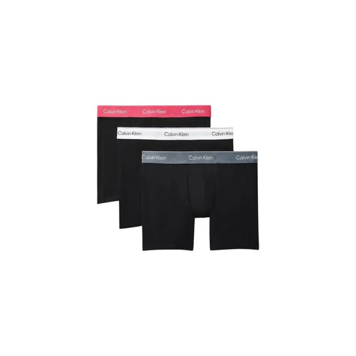 Lot de trois noirs Calvin Klein Boxers pour hommes avec ceintures élastiques contrastées roses, blanches et grises
