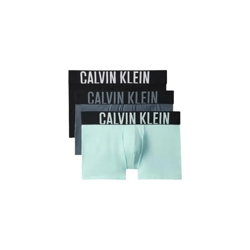 Ensemble de trois Calvin Klein Slips pour hommes noirs, gris et vert menthe avec ceintures griffées, pour un usage quotidien