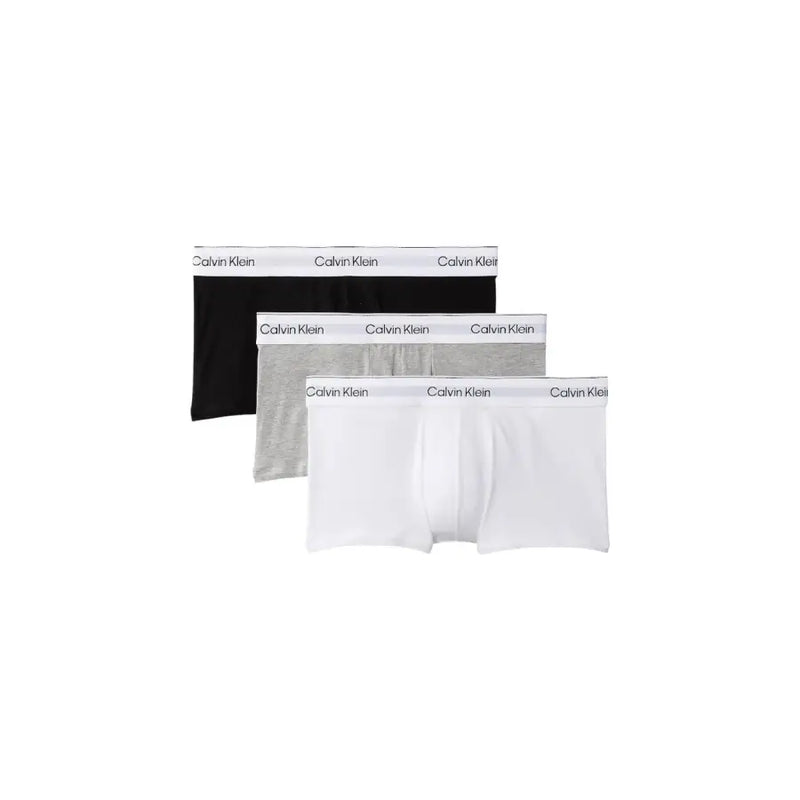 Calvin Klein Lot de trois boxers pour hommes, coloris noir chiné, gris et blanc, avec ceinture élastique de marque.
