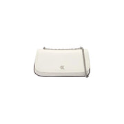 Calvin Klein white spring summer crossbody bag with silver chain strap and subtle logo detail with pocket