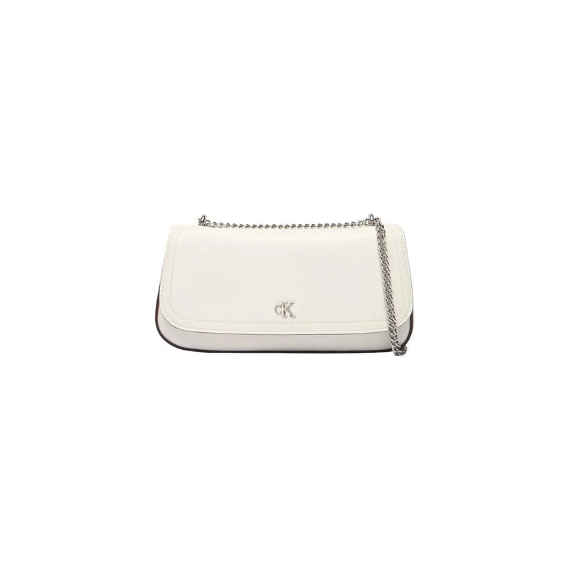 Calvin Klein white spring summer crossbody bag with silver chain strap and subtle logo detail with pocket