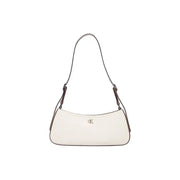 Cream-colored Calvin Klein shoulder bag with sleek minimalist design black-trimmed straps zip and inside pockets