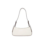 Calvin Klein white leather women’s shoulder bag with zip, inside pockets, and dark brown minimalist straps