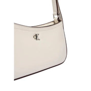 Calvin Klein white women’s leather shoulder bag with zip inside pockets silver-tone CK logo and dark brown trim