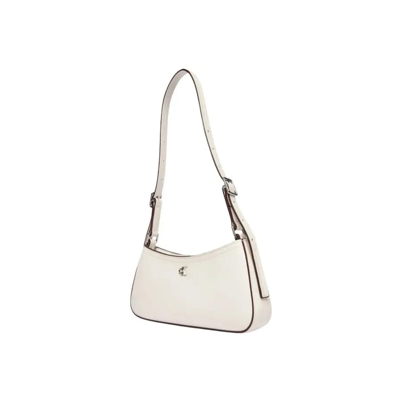 Calvin Klein white women’s leather shoulder bag with zip inside pockets and silver-toned minimalist hardware