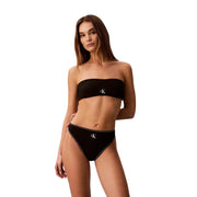 Calvin Klein bandeau de plage pour femme en nylon noir sans bretelles top et un slip assorti avec broderie du logo CK blanc
